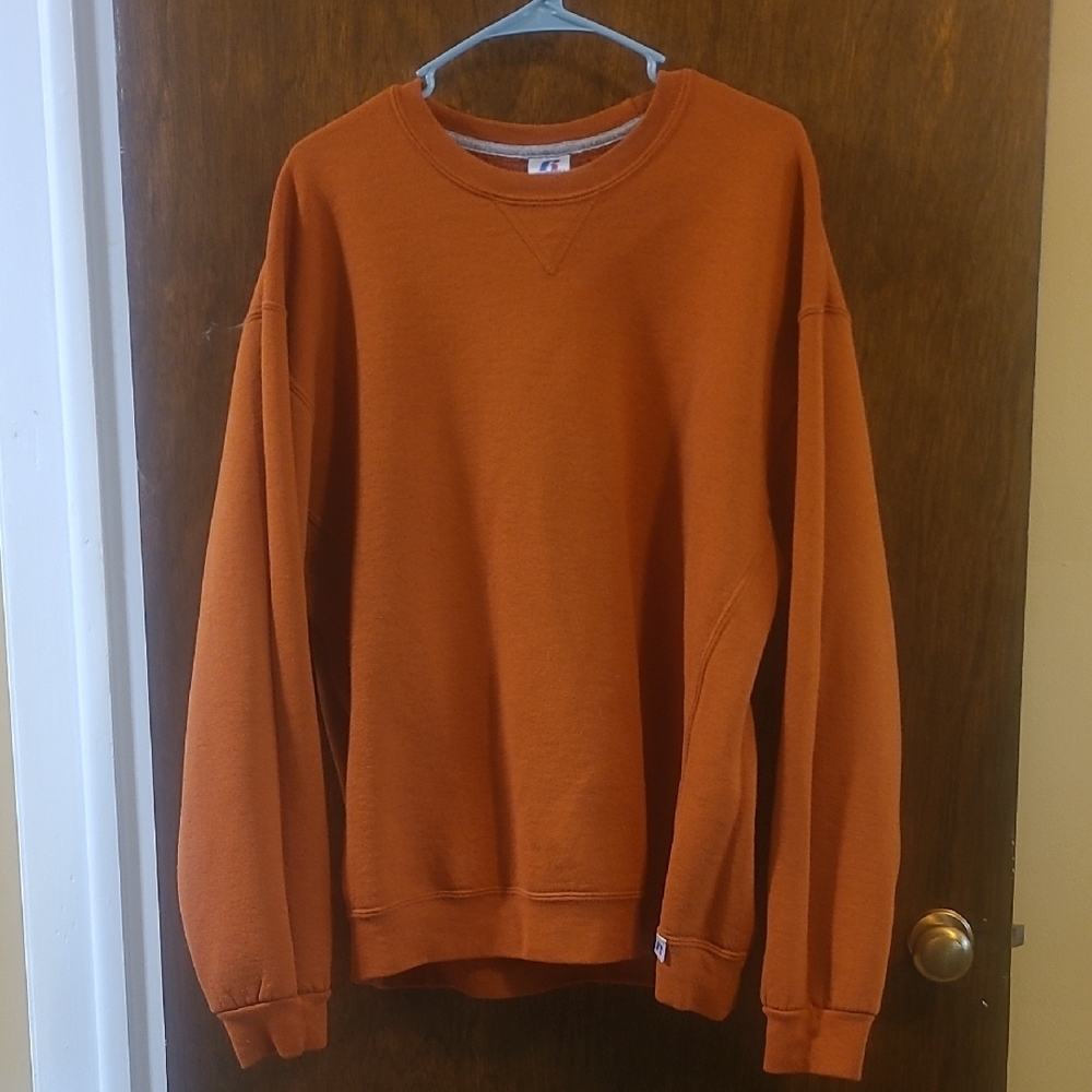 Russell Athletic Orange Crewneck Sweater Cozy Pullover